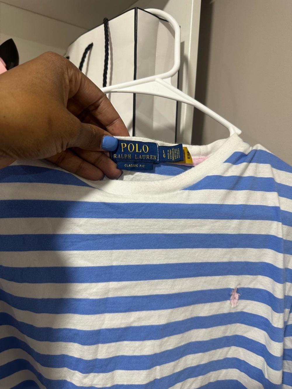 Polo by Ralph Lauren White and Light Blue Striped Short Sleeve Tee
